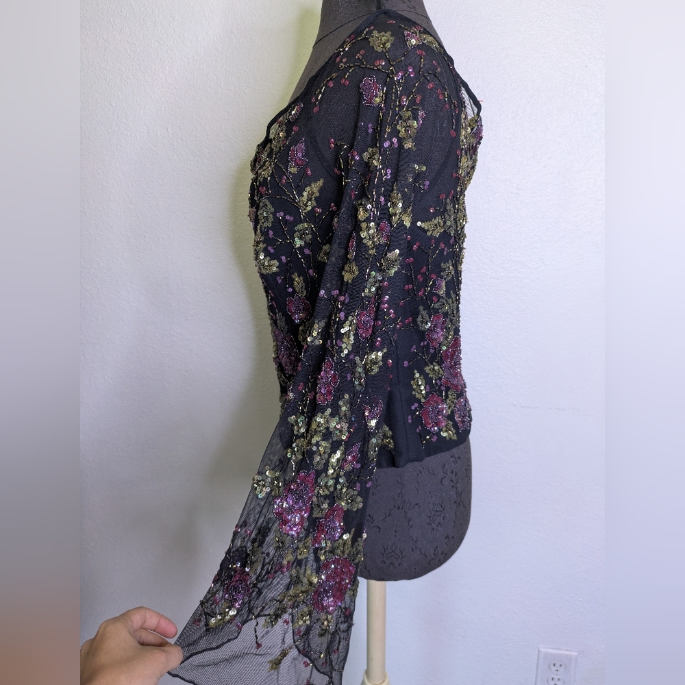 Vintage Albert Makali Beaded Wild Flutter Sleeve Corset Blouse - Picture 12 of 16
